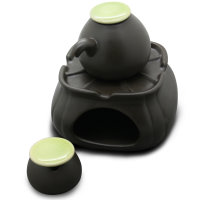 Elegant Black Glazed Ceramic Oil Bottle and Warmer set 3pcs